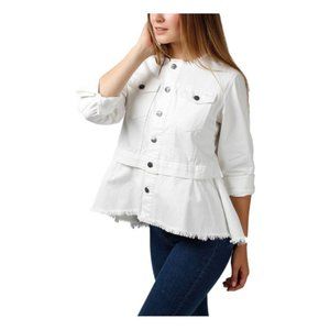 Chuparosa Collarless Peplum Denim Jacket White M